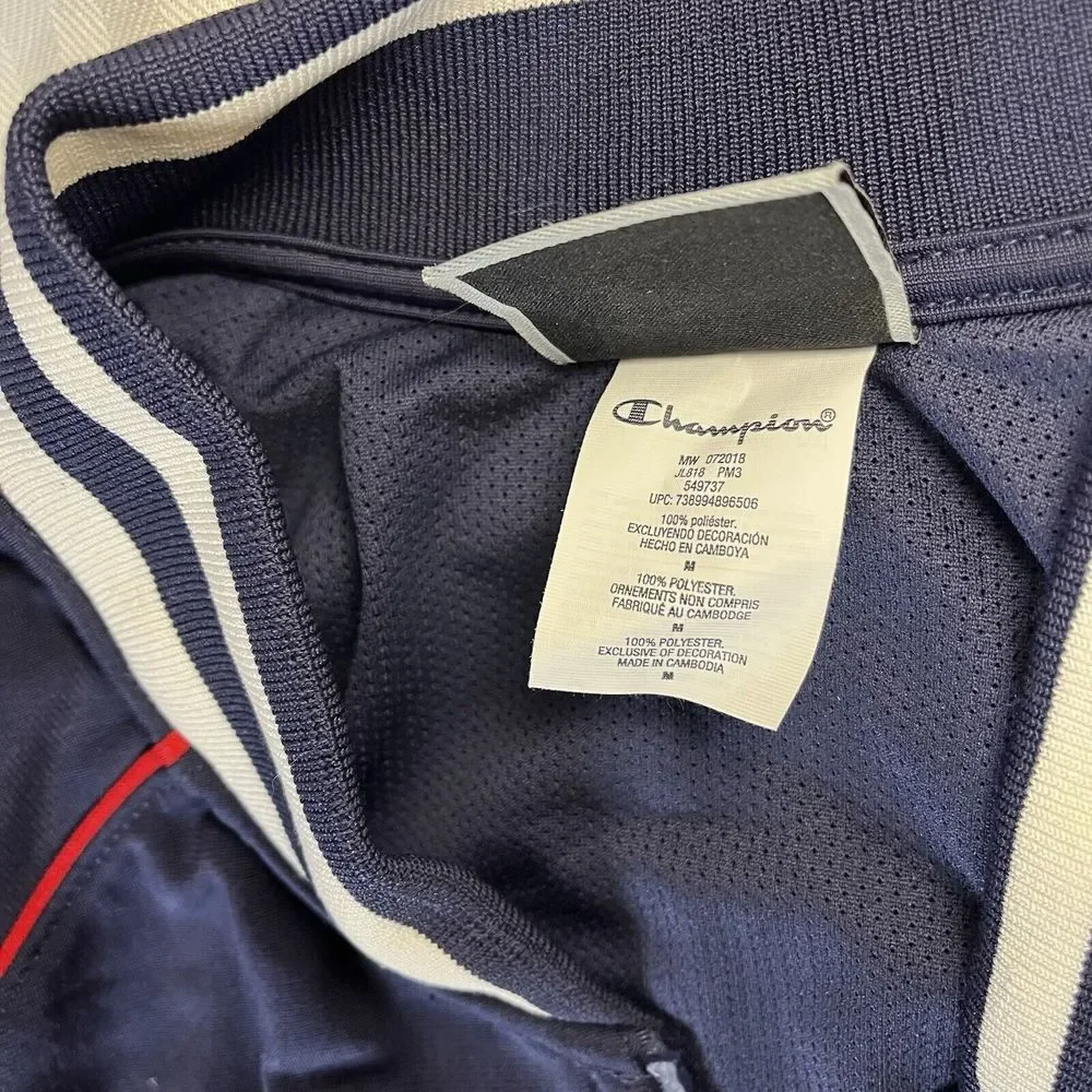 Women Jacket Track Champion‎ Med Blue Cropped Full Zip VTG Logo Casual Training